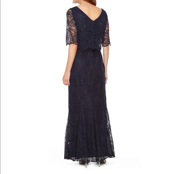 Maya Brook Navy Lace Evening Gown - Picture 3 of 5